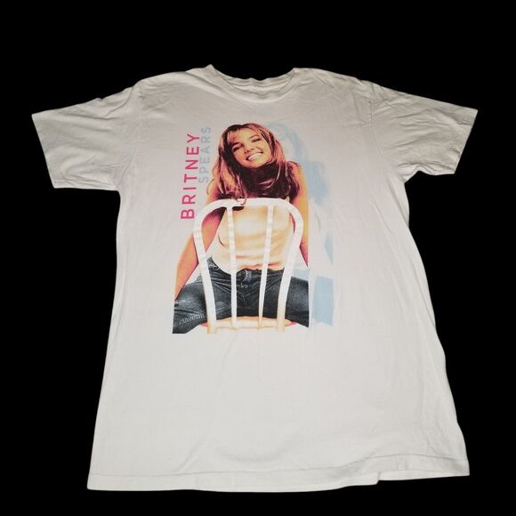 Britney Spears Womens T Shirt Large White Retro 90's Short Sleeve Crewneck Y2K - Picture 1 of 6